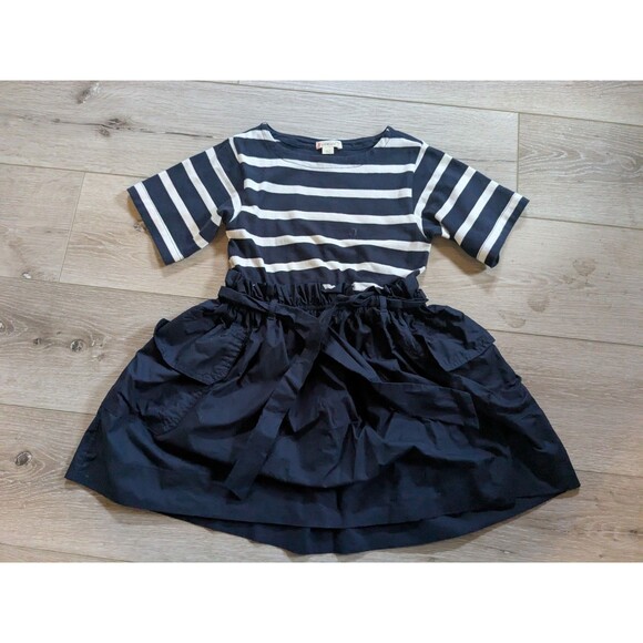J Crew Crewcuts Short Sleeve Striped Navy Blue Pocket Dress Kids Girls Size 6 - Picture 2 of 8